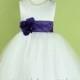 Flower Girl Dress - WHITE Wavy Bottom Dress with Purple EGGPLANT Sash - Communion, Easter, Jr. Bridesmaid, Wedding - Toddler to Teen (FGWBW)