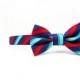Red Blue Striped Dog Bow Tie Collar Set, Wedding Dog Bowtie Collar, Maroon Turquoise Stripes Dog Collar