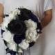 Wedding bouquet,bridal bouquet,paper flower bouquet,paper flower,roses black, navy blue, white,paper roses,flower paper roses.