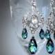 Peacock Blue Wedding Jewelry Bridal Chandelier Earrings Bridesmaid Crystal and Rhinestone Silver Earings