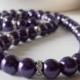 Wedding Jewelry, Dark Purple Pearl Necklace, Bridesmaids Necklace, Lapis Bridal Sets, Beaded Pearl Strand, Silver