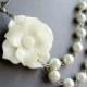 Wedding Bridal Necklace,Statement Necklace,Ivory Pearl Jewelry,Ivory Gardenia Flower Necklace,Bridesmaid Jewelry Set(Free matching earring