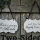 Two Sided "Here Comes the Bride" / "and they lived Happily Ever After" Cottage Chic Wedding Sign, Wooden Flower Girl / Ring Bearer Sign