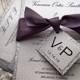 Wedding Invitations, Silver Glitter Wedding Invitation and RSVP Set with  ribbon tag