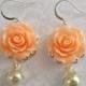 Wedding Jewelry Earrings. Peach Rose Flower Earrings. Bridal Bridesmaids jewelry Wedding Jewelry Whimsical Shabby chic vintage