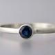 Blue Sapphire White Gold Ring -  Solid 14k Gold Thin Engagement Ring with a 3.5mm Sapphire