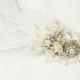 Feather & Birdcage Veil Bridal Hair Clip--Statement Bridal hairpiece- Feather Bridal Comb- Wedding Hair Accessories- Cream Bridal Comb