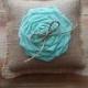 8" x 8" Burlap Ring Bearer Pillow w/ Large Mint Rosette & Jute Twine Bow- CUSTOM COLORS AVAILABLE- Rustic-Country-Beach-Mountain- Wedding