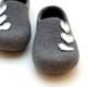 Women house shoes - felted wool slippers - Christmas gift   - grey with white hearts