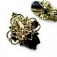 Vintage Black Earrings with Gold Filigree, Vintage Bridal  / Vintage Wedding Earrings - Boucles d'Oreilles.