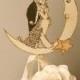 Art Deco Moon Wedding Cake Topper - Vintage Inspired - Featured in Brides Magazine - Outlined in Gold Glitter