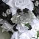 Free Shipping Wedding bouquet Bridal Silk flowers 21 pcs package Cascade BLACK SILVER WHITE  centerpiece boutonnieres corsages