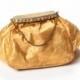 Gold Soft Leather Purse w/ Stone Closure - Pouch - Festival Bag - 1970s - Retro Soft Suede Metallic Metal Golden Fall Colors Wedding Clutch