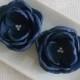 Small Navy blue fabric flowers in handmade, Bridesmaids hair shoe dress accessory, Weddings Flower girls Something blue Hair Shoe clip Set