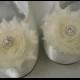 Wedding Bridal Bridesmaid Flower Girls Shoe Clips - Shabby Tattered Romantic Roses - Rhinestones - Dainty and Chic - Light Cream Ivory