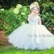 White Flower girl dress-Vintage inspired flower girl dress-White Couture Flower Girl Dress
