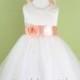 Flower Girl Dress - IVORY Wavy Bottom Dress with PEACH Sash - Easter, Junior Bridesmaid, Wedding - From Toddler to Teen (FGWBI)