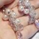 Pink Cluster Earrings, Light Pink Earrings, Soft Pink Dangle Earrings, Crystal Pearl Earrings, Bridesmaid Earrings, Wedding Jewelry