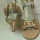 SALE Size 8 Wedding champagne SHOES comfortable medium heel and Silver rhinestones