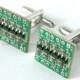 Fathers Day - Groomsmen Gift - Green Circuit Board Silver Cufflinks - Mens Cufflinks - Gift for HIm - Special Occasion - Geekery - Best Man