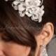 Wedding Headband, Lace Comb, Porcelain Flowers, Rhinestones, Bridal Headpiece - Odessa