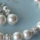 Bridal Pearl Bracelet and Earrings Set - Pearl and Crystal Bridal Bracelet - Pearl Drop Earrings - Wedding Jewelry by JaniceMarie
