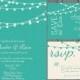 Simple wedding invitation suite , modern, teal wedding invitation, non traditional, strings of lights, reception only invite