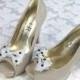 Gray Polka Dot Bow Shoe Clips, Grey Polka Dot Shoe Clip, Wedding Accessories Shoes Clip, Bow Clip Shoes