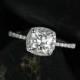 Barra 6mm 14kt White Gold Cushion FB Moissanite and Diamonds Halo Engagement Ring (Other metals and stone options available)