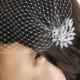 birdcage veil and a bridal comb (2 Items) -  Wedding comb,bridal headpieces ,Bandeau style veil , rhinestone bridal Hair comb