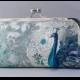 Teal and Silver Peacock Custom Clutch Handbag for Holiday Brides gift or Bridesmaids Gift for Holiday Wedding with Peacock