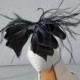 Bridal Party Wedding Black Satin Ribbon Bow And Feather Shoe Clips Set Of Two