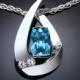 blue topaz necklace - argentium silver pendant - december birthstone - wedding - white sapphire - contemporary jewelry - 3378