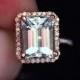 Natural Aquamarine and Diamond Engagement Ring 14k Rose Gold with Aquamarine Emerald Cut 10x8mm and Diamonds
