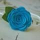 Wool Felt Flower Headband - Baby Flower Head Bands -  Large Felt Roses In Turquoise - Skinny Elastic Photography Prop