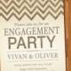 Engagement Party invitation. Burlap Chevron. Vintage Background. Kraft Paper. Country. Printable digital DIY. Print your own. Personalized.