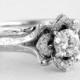 Wedding Set - Engraved Flower Rose Diamond Engagement Ring and Wedding band set - 14K white gold - leaves - flowers - Beautiful Petra - fL09 - New
