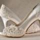 Wedding Shoes - Custom 250 Color Choices- PB525 Vintage Wedding Lace Peep Toe 3 1/4" Heels, Women's Bridal Shoes - New