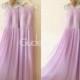 Lilac Bateau Neck Long Pleated Chiffon Bridesmaid Dress