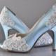 Wedding Shoes - Custom 250 Color Choices- PB525A Vintage Wedding Lace Peep Toe 3 1/4" Heels, Women's Bridal Shoes - New