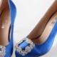 Sweet royal blue bow crystal silk satin shoes , wedding princess bridal shoes bridalmaids shoes crystal clip - New