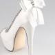 Ivory bow crystal wedding shoes , lower heels are available peep toe open toe party shoes prom shoes - New
