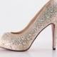Handmade Copper rhinestone wedding shoes , party prom peep toe pumps heels - New