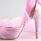 Pink crystal tulle gauze wedding party shoes  -  party prom pumps