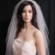 2 tier cathedral veil, bridal veil, wedding veil with blusher, 120 inches long, with raw cut and round bottom