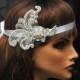Beaded Wedding Headpiece, Bridal Rhinestone Hair Piece, Lace Headpiece, 1920s Headpiece, Wedding Accessories