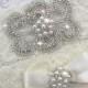 SALE!! STACY II - Pearl Wedding Garter Set, Wedding Ivory Stretch Lace Garter, Rhinestone Crystal Bridal Garters