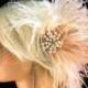 Rhinestone Pearl Bridal Feather Fascinator, Ivory, White and Blush, Feather Fascinator, Bridal Headpiece, Wedding Veil,  Old Hollywood