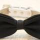Black and white dog bow tie- Dog Bow Tie with high quality white leather collar, Black wedding accessory, high quality