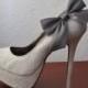 Charcoal Gray Ribbon Bow Shoe Clips - 1 Pair